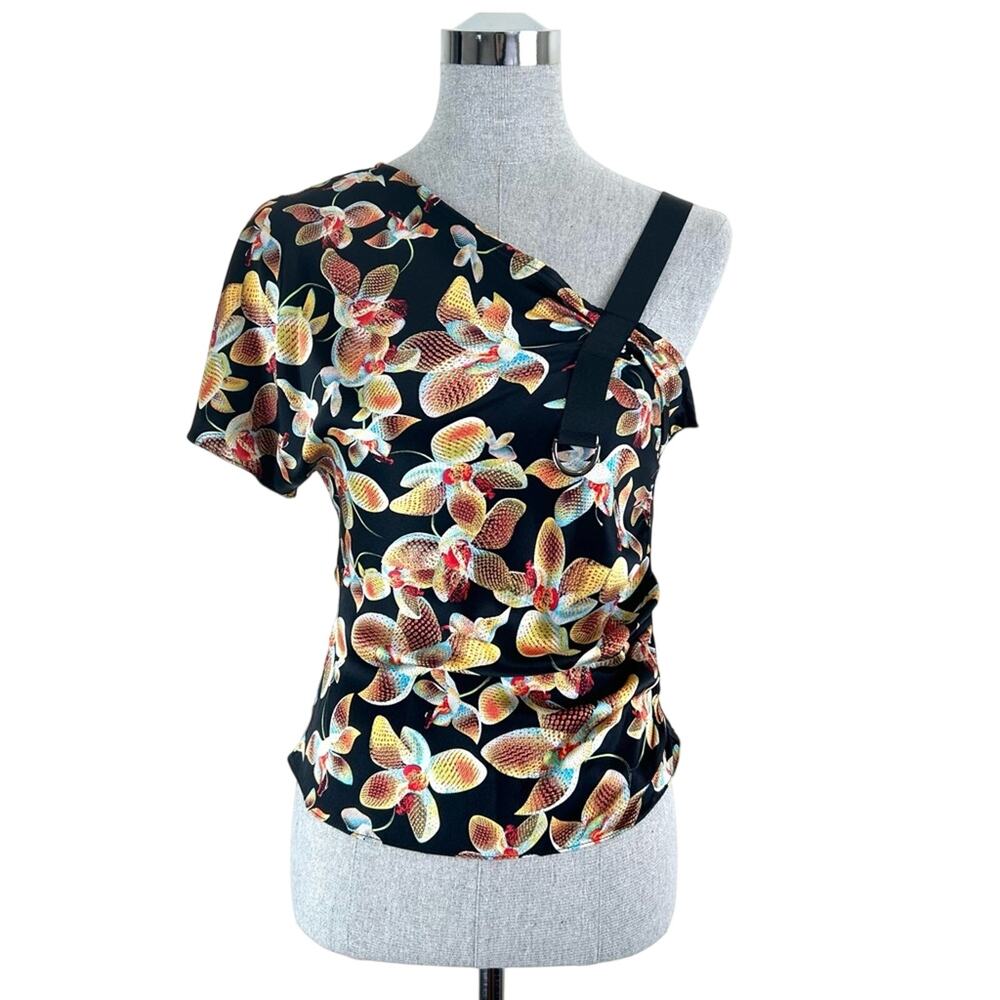 Y2K BGN Silk Floral Asymmetrical Women's Top Size 8